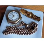 Trio of Gold Pieces inc 9ct Split Chain, Gold Watch Face & 15ct Mourning Brooch - Combined weight