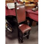 Antique Leather Topped Oak Child's Correctional/School Chair - 93h x 24w x24cm deep