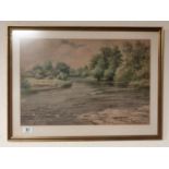 1937 River Teme Gorv Dale/Ludlow Watercolour Scene by Tom Whitehead (1886-1959) - 67x49cm