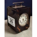 Antique 1912 Bakelite & Tortoisehell Silver-Topped Travel Clock - 9h x 5cm wide and deep