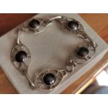 Modern Mackintosh Style Onyx/Cabochon HM Silver Bracelet