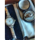 Ladies Swiss Vertex Gold Watch (w/ss plated strap) + An Art Deco 9ct Gold Ring