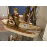 Royal Dux Porcelain Children in a Boat Figure - marked 2577 to base - good condition & no damage