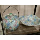 Pair of Shelley Melody Floral Chintz Pieces inc Biscuit Barrel & Large Bowl - both in VGC
