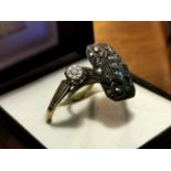 9ct Gold & Platinum Diamond Ring w/Silver Art-Deco Ring