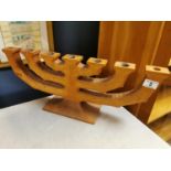 Hand-carved Retro Norwegian Wooden 7-Branch Menorah Candleabra - 60x23cm high