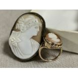 9ct Gold Cameo Ring & Vintage Cameo Brooch