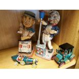 Group of Vintage Tim-Plate Toys inc a Pair of Rosko Figures Charley Weaver