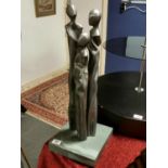 Modern Art Figural Group Ornament on Polished Stone Base, signed Nelsonn - likely Scandivanian - 62h