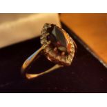 9ct Gold, Diamond & Baguette Red-Stone Ring