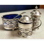 3pc 192 Hallmarked Silver Cruet Set - Engraved w/Milnthorpe Wrestling Academy Detail