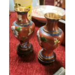 Pair of Chinese Closoinne Vases on Wooden Stands - 18cm high