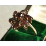 Ladies 9ct Gold and Garnet Floral Ring