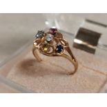 10ct Gold Multi-stone Dress Ring inc Sapphire & Citrine size S