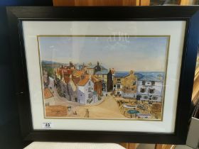 Robin Hoods Bay Watercolour - indistnctly signed, possibly 'CM Griffiths' - 45x57cm