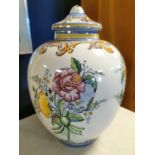 Large Portuguese Carvalho Earthenware Floral Lidded Jar - 34cm high