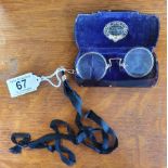 Antique Round Pince-Nez Spectacles with brass bridge and original tortoiseshell case (marked Dundee