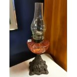 Cranberry Glass Edwardian Oil Lamp - 46cm high