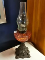 Cranberry Glass Edwardian Oil Lamp - 46cm high