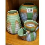 Trio of Shelley Dripware Pieces inc Vases & Shaving Pot