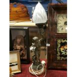 Re-Based Antique French Lamp Signed by Emile Bruchon (1806-1895) - 77cm high