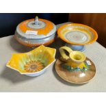 Quartet of Shelley Orange and Yellow Dripware and Other Art-Deco Ceramics