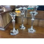 Trio of Hallmarked Silver Pieces inc Birmingham 1920' Candlesticks & a Silver Vase - weight 610g