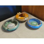 Trio of Retro Shelley Pottery Dripware Ashtrays