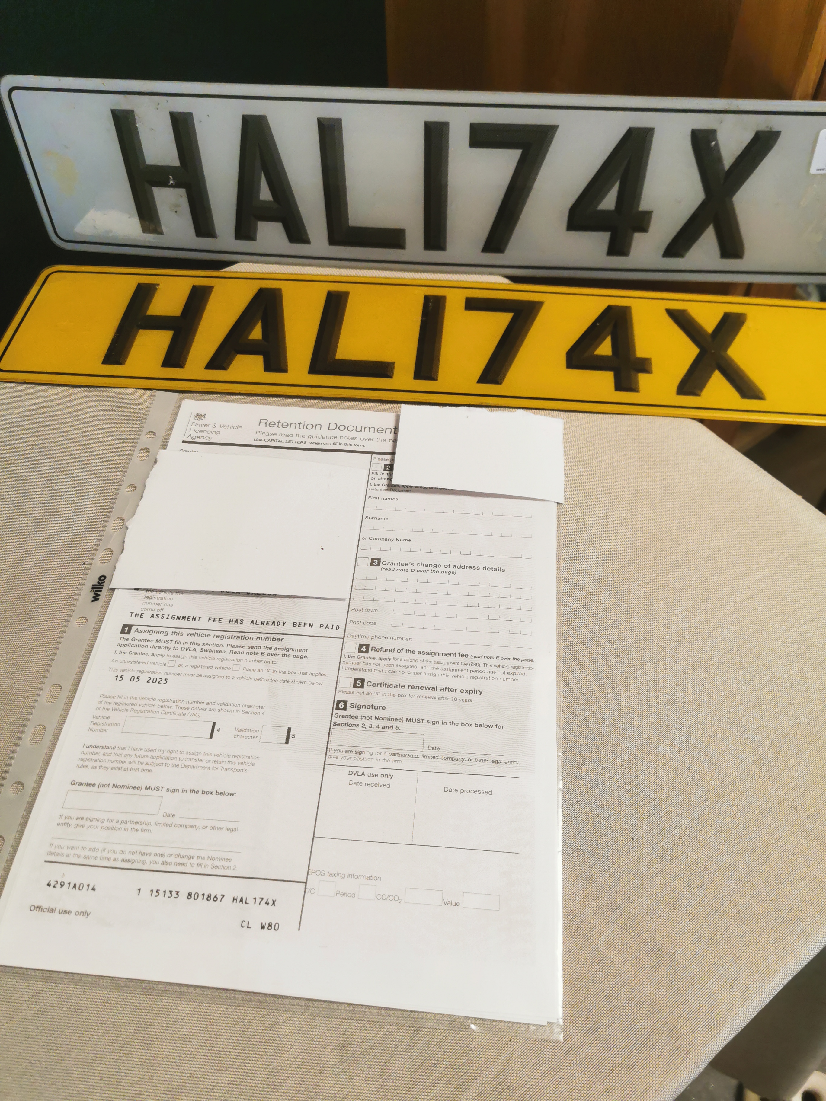 HAL174X Private Vehicle Registration Plate + paperwork etc