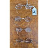 Set of 4 Vintage Spectacles, mostly with brass frames and loop arms - Opticians/Glasses Interest