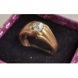 Egyptian Gold Art-Deco Style Diamond (very stong) Ring - 18ct, size V - weight 13g