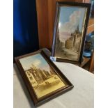 Pair of Antique Scottish Edinburgh Framed Tiles of Knoxs House, Canongate &Old Tollbooth - 34.5x19cm