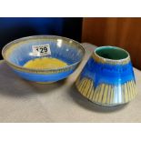 Pair of Yellow & Blue Shelley Dripware Vase & Bowl