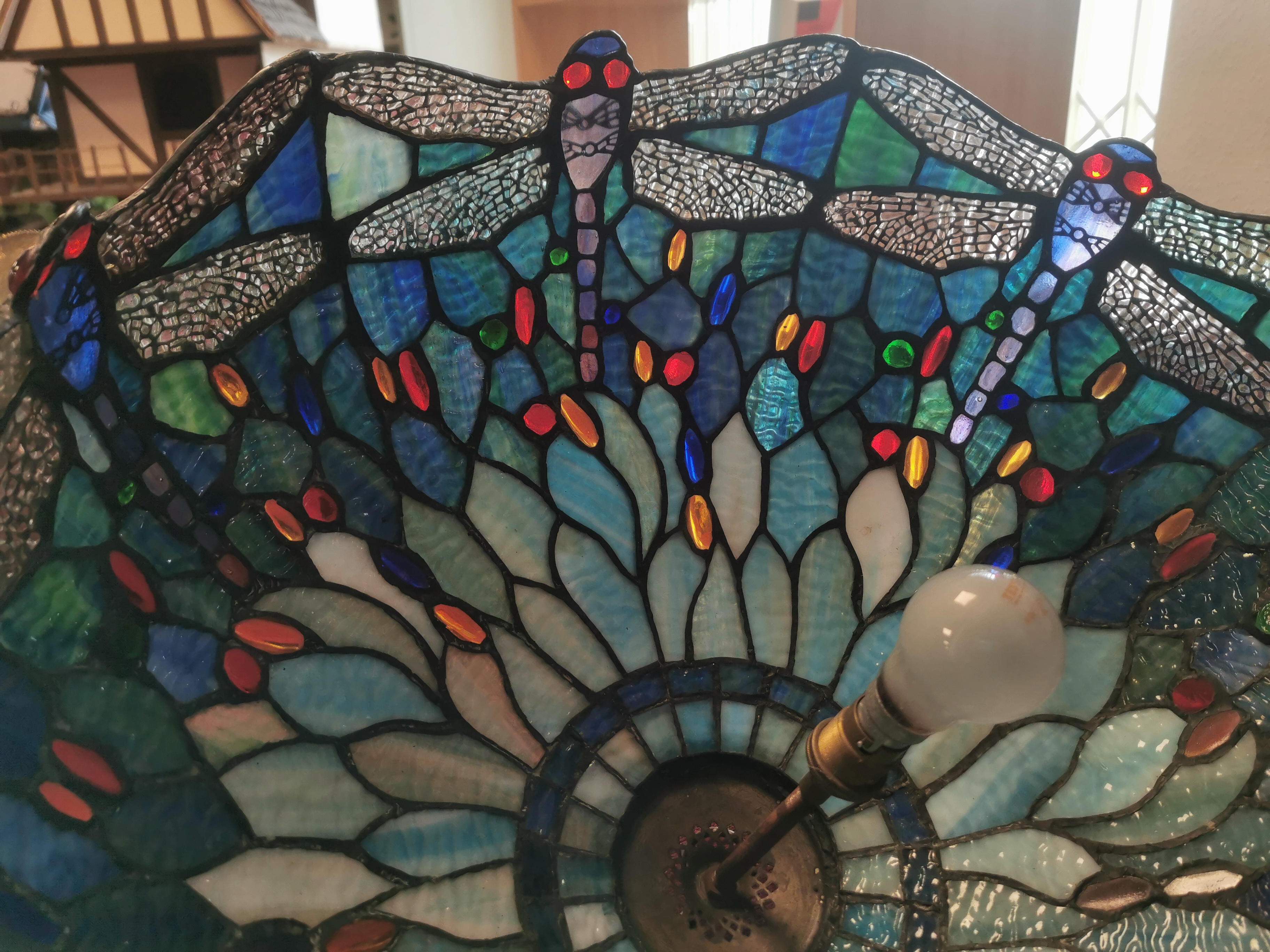 Large Tiffany Style 1960's/70's Dragonfly Ceiling Lampshade - Image 2 of 2
