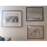 Trio of 1920's-30's Etchings inc Ian Strang & a Calcutta Map