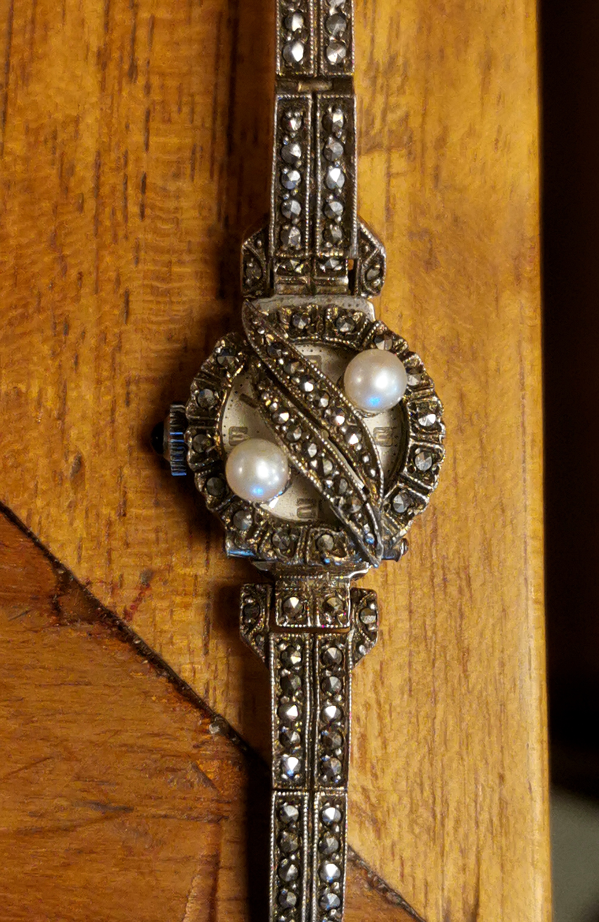 Ladies Antique Swiss Made 925 Silver & Marcasite Cocktail Bracelet Watch
