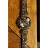 Ladies Antique Swiss Made 925 Silver & Marcasite Cocktail Bracelet Watch