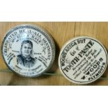 Pair of Antique Ceramic Pot Lids - Woods Areca Nut Toothpaste & Hale's/Hummerstones Ointment of Lond