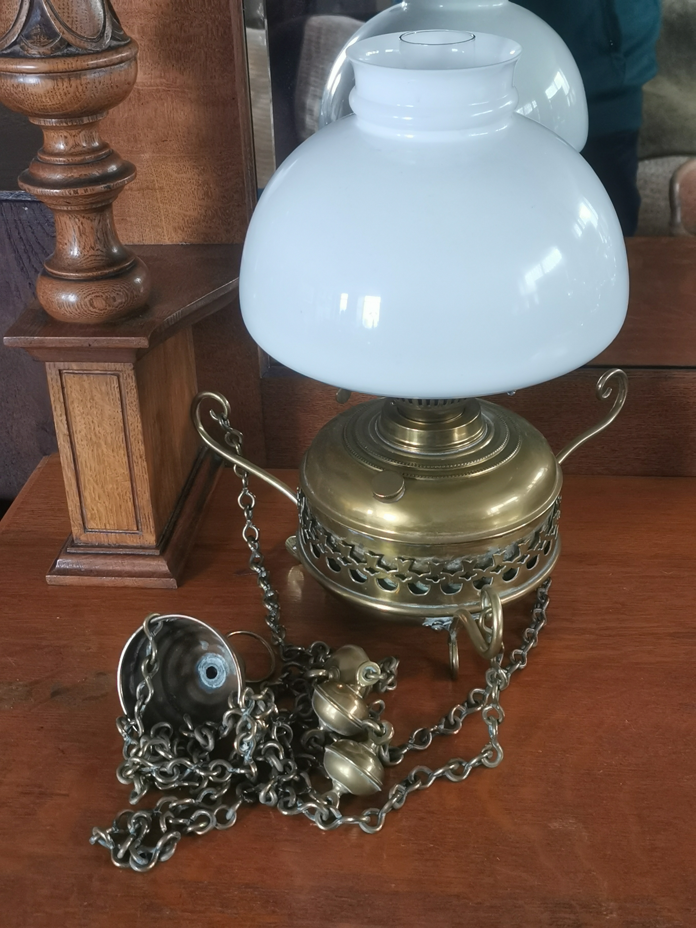 Victorian Suspended Brass Oil Lamp