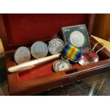 Boxed Collection of Medals, Coins + Ephemera