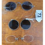 Set of 3 Antique Spectacle sets, comprising 2x pince-nez (one tinted lenses) and one tinted spectacl