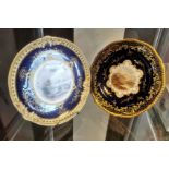 Pair of Antique Coalport Cobalt Blue Plates of Leighton (The Wrekin) and Loch Garry