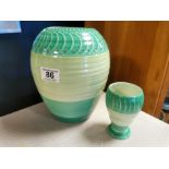 Pair of Vintage Shelley Green Harmony Band Vases