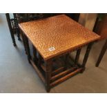 Hammered Copper Topped Nest of Oak Tables