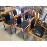 Set of Six Retro Teak Vinyl Topped Scandinavian Dining Chairs - 78h x 51w x 42cm deep