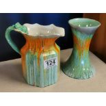 Pair of Green & Orange Shelley Dripware Pieces inc Jug & Vase