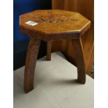 Kingfisherman Yorkshire Oak Three-Legged Stool - Mouseman Interest - 31cm high