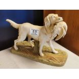1930's Royal Dux Porcelain Hunting Dog Figure - 25.5x18.5cm