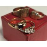 Pair of 9ct Gold Dress Rings + Two Silver Signets - all size L