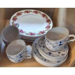Set of Masons Denmark Blue & White Tea Wares + Floral Plates